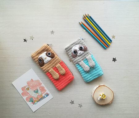 Cute Sloth Crochet Pencil Bag Pattern By NustyUA