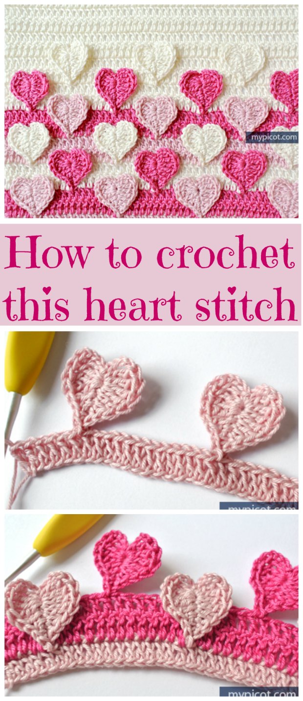 How to crochet this heart stitch. Ideal for Valentines, weddings and anniversaries. Step by step photos, tutorial and a diagram.
