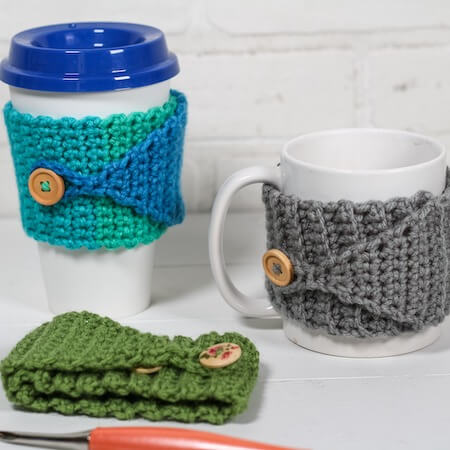 Buttoned Crochet Cup Cozy Pattern by Winding Road Crochet