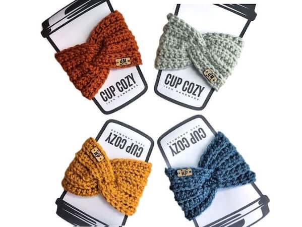 Kenzie Twisted Cup Cozy Crochet Pattern by Deni Made Designs