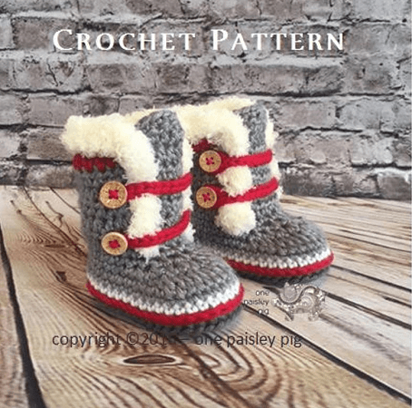 Work Sock Baby Boots Crochet Pattern by One Paisley Pig