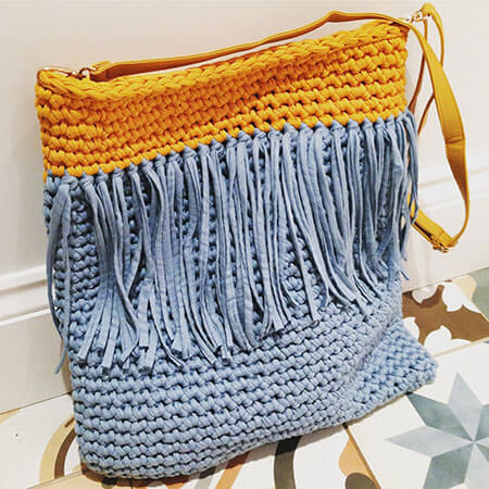 Tassel Tote Bag Crochet T-shirt Yarn By MakeEShop