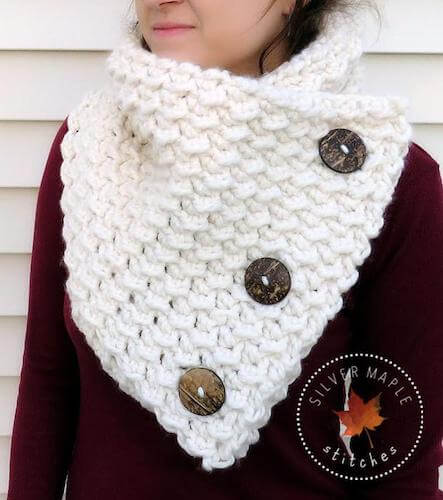 Button Cowl Crochet Pattern by Silver Maple Stitches