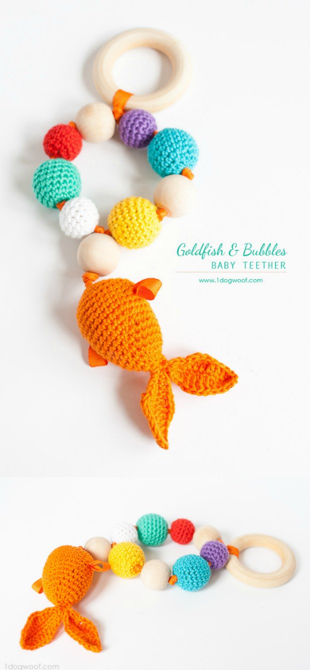 Crochet Baby Teether Bubbles and Goldfish Pattern