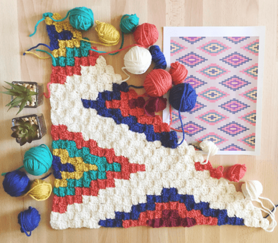 Corner To Corner Crochet Southwestern Afghan Throw blanket