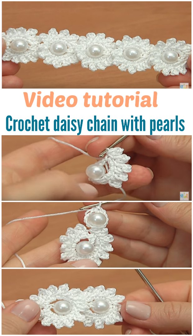 Crochet Daisy Chain With Pearls Free Video Instructions Crochet News