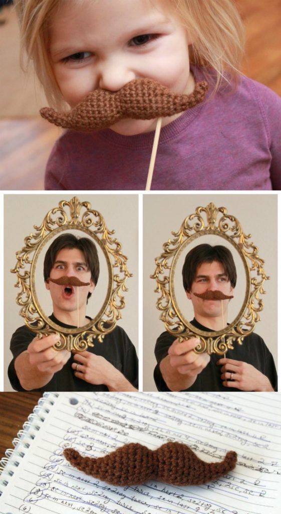 Free crochet pattern for a moustache/mustach. Fun for playtime and photo booths!