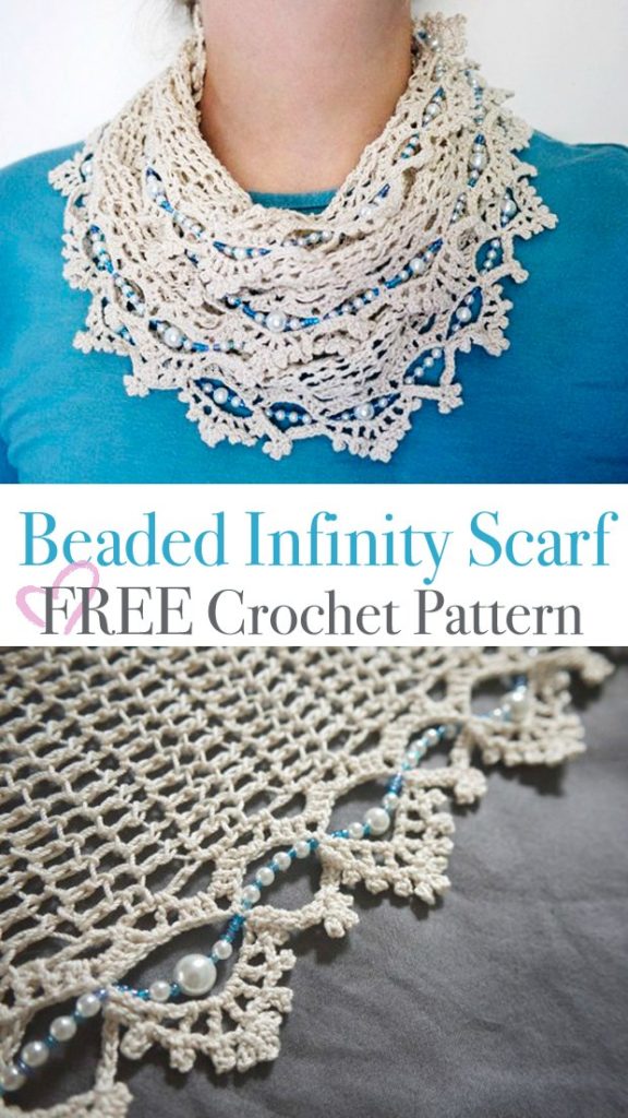 Gorgeous beaded scarf, free crochet pattern. I love this SO much, I'm going to make several in different colors.