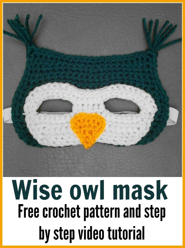 Owl mask crochet pattern with free step by step video tutorial. Great for halloween