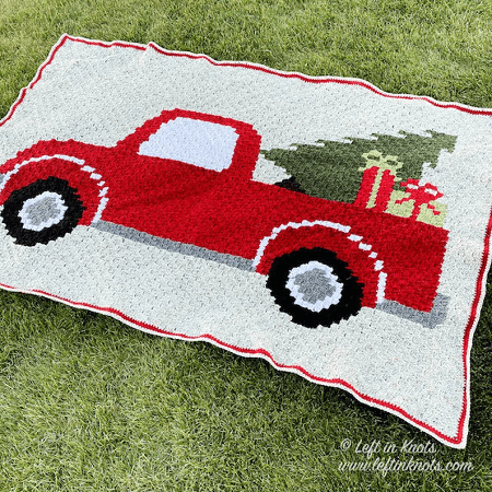 Vintage Red Truck With Christmas Tree C2C Crochet Blanket Pattern by Left In Knots