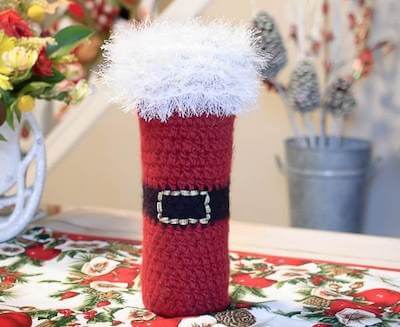 Felted Santa Crochet Christmas Wine Bottle Cover Pattern by Petals To Picots