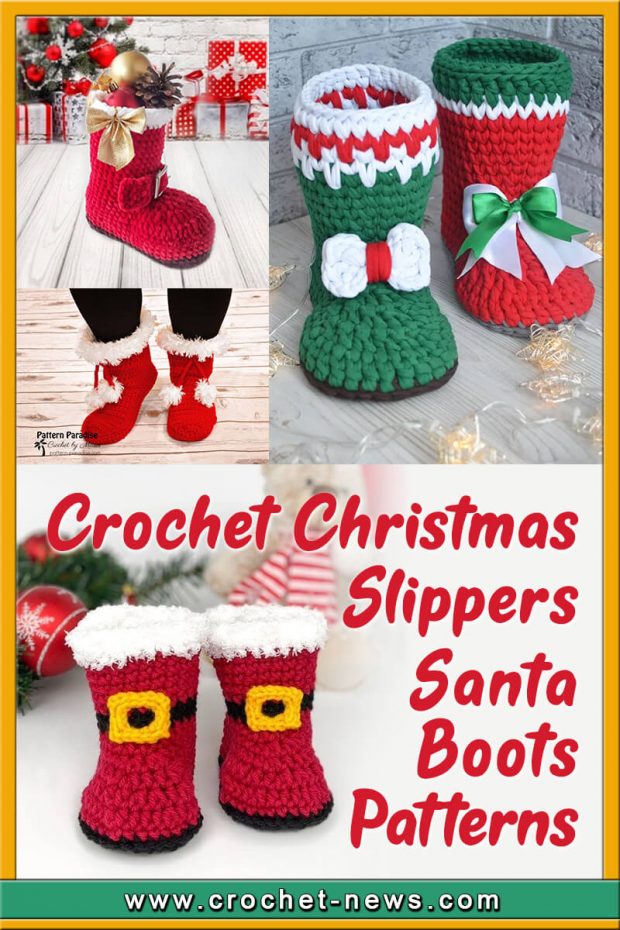 CROCHET CHRISTMAS SLIPPERS SANTA BOOTS PATTERNS