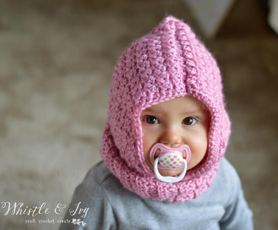 Crochet Baby Hooded Cowl Pattern by Whistle And Ivy