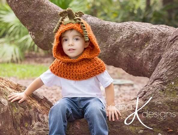 Pumpkin Hooded Crochet Cowl Pattern by Briana K Designs