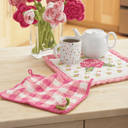 Crochet Rose Pot Holder And Dishcloth Pattern by Yarnspirations