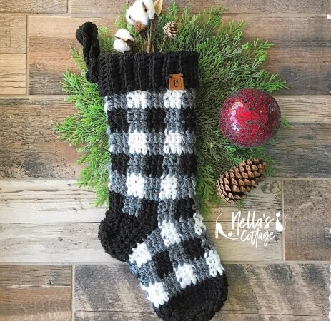 Crochet Farmhouse Christmas Stocking Pattern - Nellas Cottage
