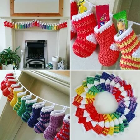Advent Garland of Mini Crochet Stocking Pattern - Melly Elly Crafts