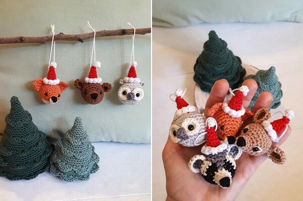 Christmas Animals Tree Ornaments Crochet Pattern