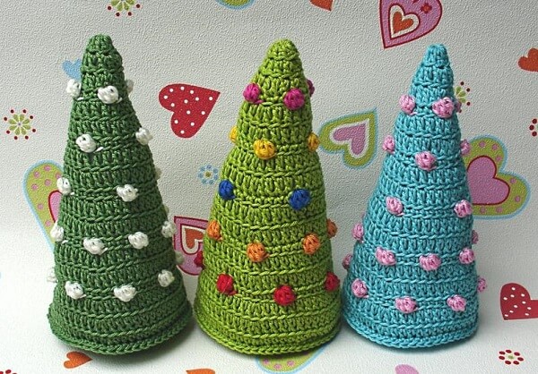 Colorful Crochet Christmas Trees Pattern by Elealinda Design