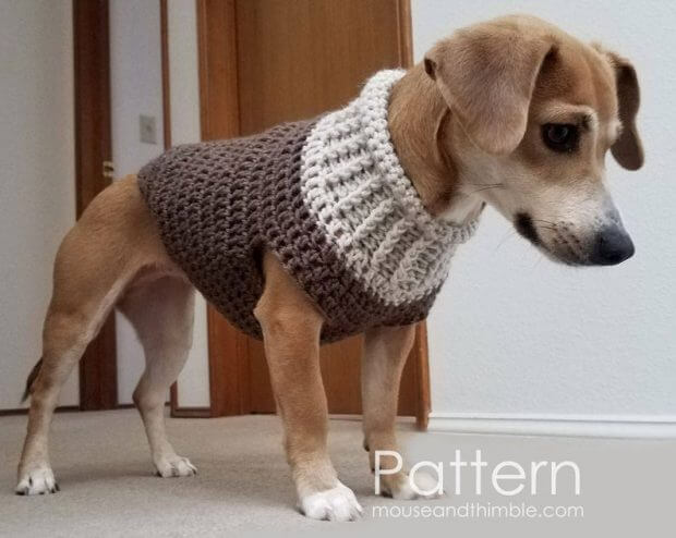 XS to XXL SEAMLESS EARHART BOMBER CROCHET DOG SWEATER PATTERN BY MOUSE & THIMBLE