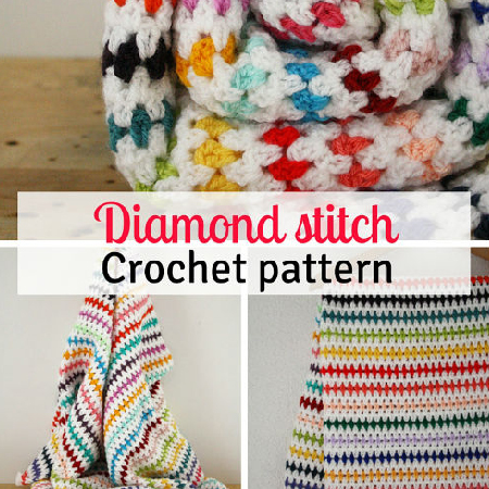 Diamond Stitch Blanket Crochet Pattern by Happy in Red