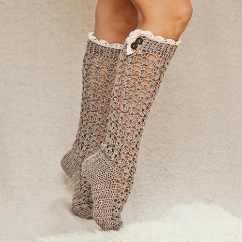 Crochet Lux Buttoned Socks Pattern by Mon Petit Violon