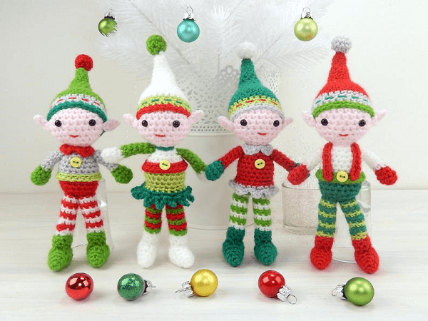 Christmas Elf Quartet Crochet Pattern by Moji Moji Design