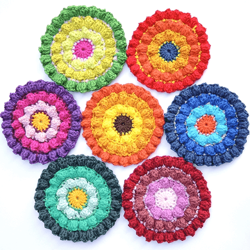 Crochet Color Burst Coasters Pattern by Moois Van M(i)e