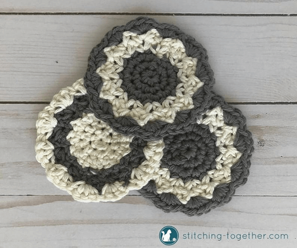 Crochet Farmhouse Coasters Pattern by Stitching Tog