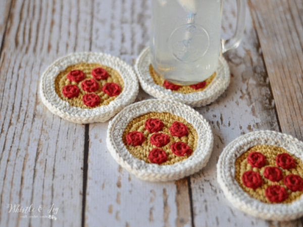 Crochet Pizza Coasters Pattern by Whistle And Ivy