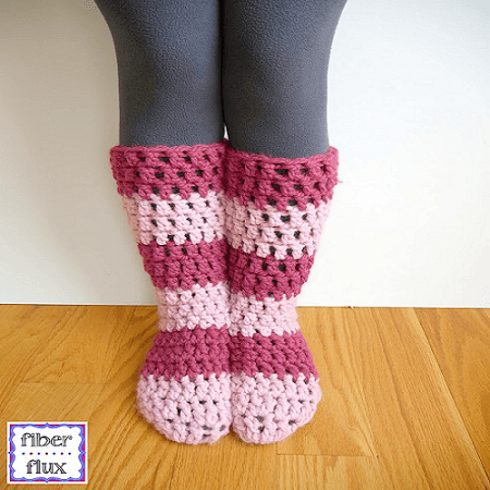Crochet Slipper Socks Pattern by Fiber Flux