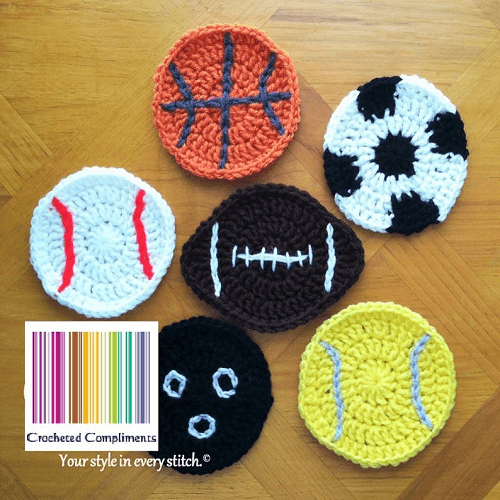 Crochet Sports Coaster Pattern by Crocheted Compliments