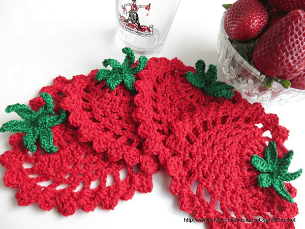 Crochet Strawberry Coaster Pattern by Lyubava Crochet
