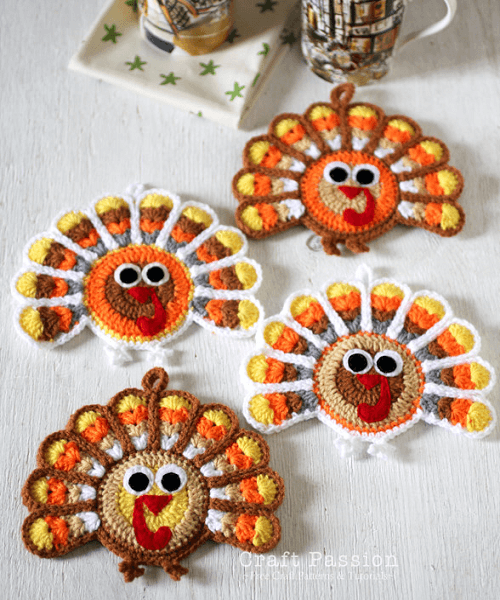 Crochet Turkey Coasters Pattern by Craft Passion