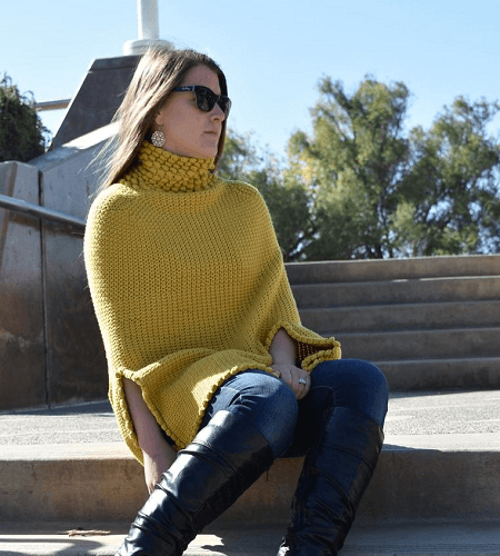 Gwendolyn Turtleneck Poncho Crochet Pattern by  Skeinsnsticks Designs