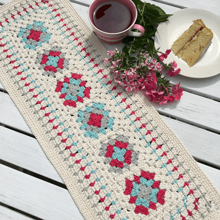 Granny Squares Table Runner Crochet Pattern by Sew Happy Creative