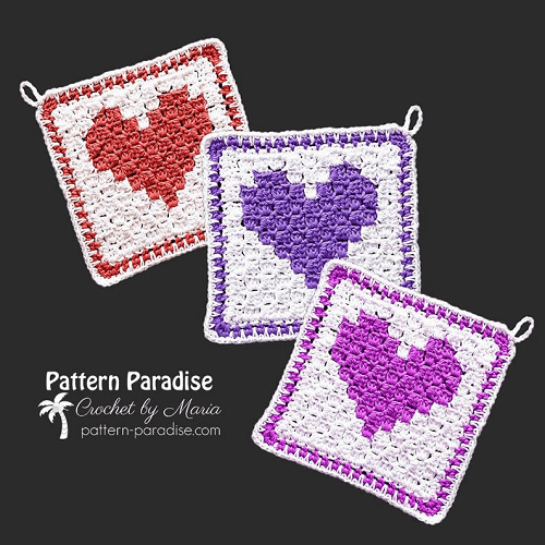 Heart Motif Dishcloth Crochet Pattern by The Pattern Paradise