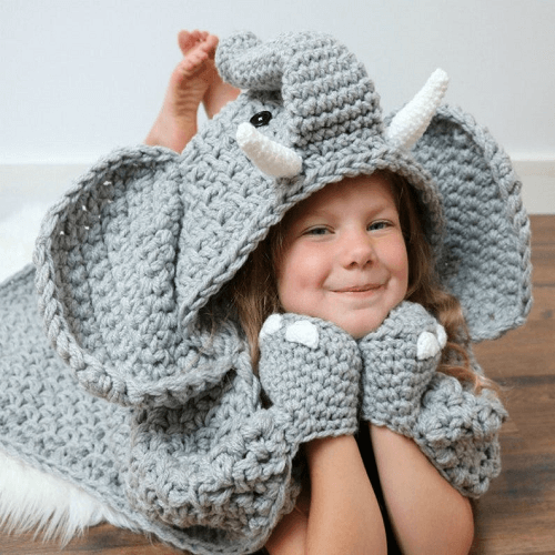 Hooded Elephant Blanket Crochet Pattern by MJs Off The Hook Designs