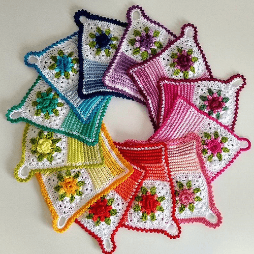Mitered Blossom Dishcloth Crochet Pattern by Apple Blossom Dreams