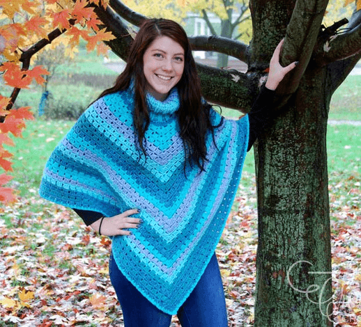 Crochet Modern Granny Winter Poncho Pattern by  Jeanne Steinhilber 