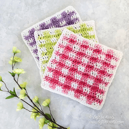 Spring Gingham Dishcloth Crochet Pattern by Left In Knots