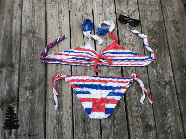 Crochet American Striped Bikini Pattern by Pine Tree Crochet