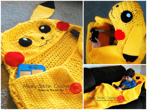 Crochet Pikachu Snuggle Blanket Pattern by Mostly Stitchin