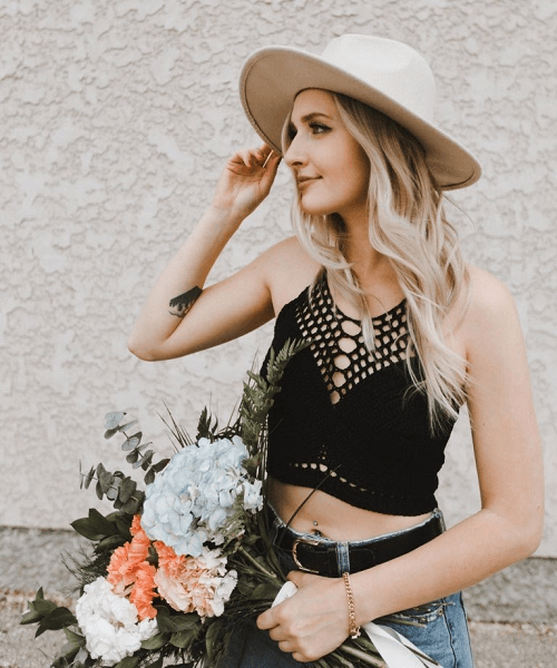 learn how to crochet the Gilmore Bralette Crochet Pattern by Knits N Knots Wpg