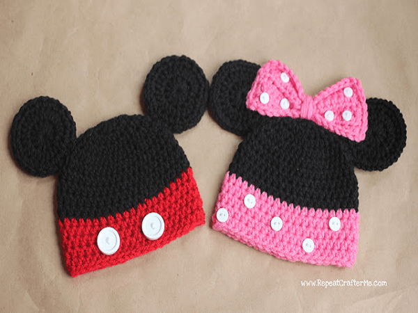 Mickey And Minnie Mouse Crochet Hat Pattern by Repeat Crafter Me