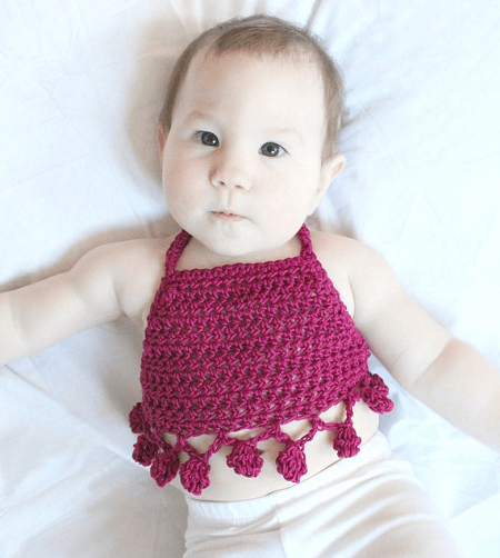 Baby Pompom Halter Top Crochet Pattern by Abigail Haze Designs