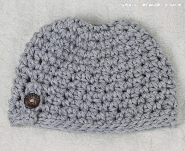 Crochet Button Messy Bun Hat Pattern by Rescued Paw Designs