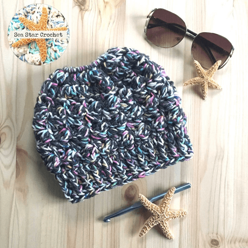 Crochet Messy Beach Bun Hat Pattern by Sea Star Crochet