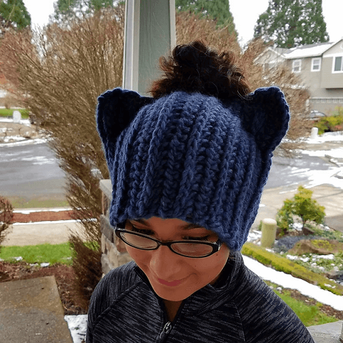 Crochet Messy Bun Cat Hat Pattern by Rebecca Renea