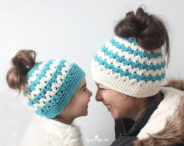 Crochet Messy Bun Hats Pattern by Repeat Crafter Me